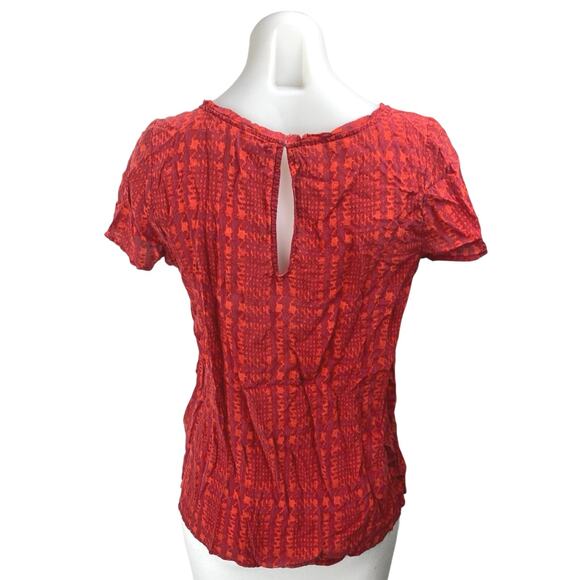 Joie 100% Silk Red Plaid Houndstooth Checkered Short Sleeve Blouse Shirt Top S - Picture 2 of 4